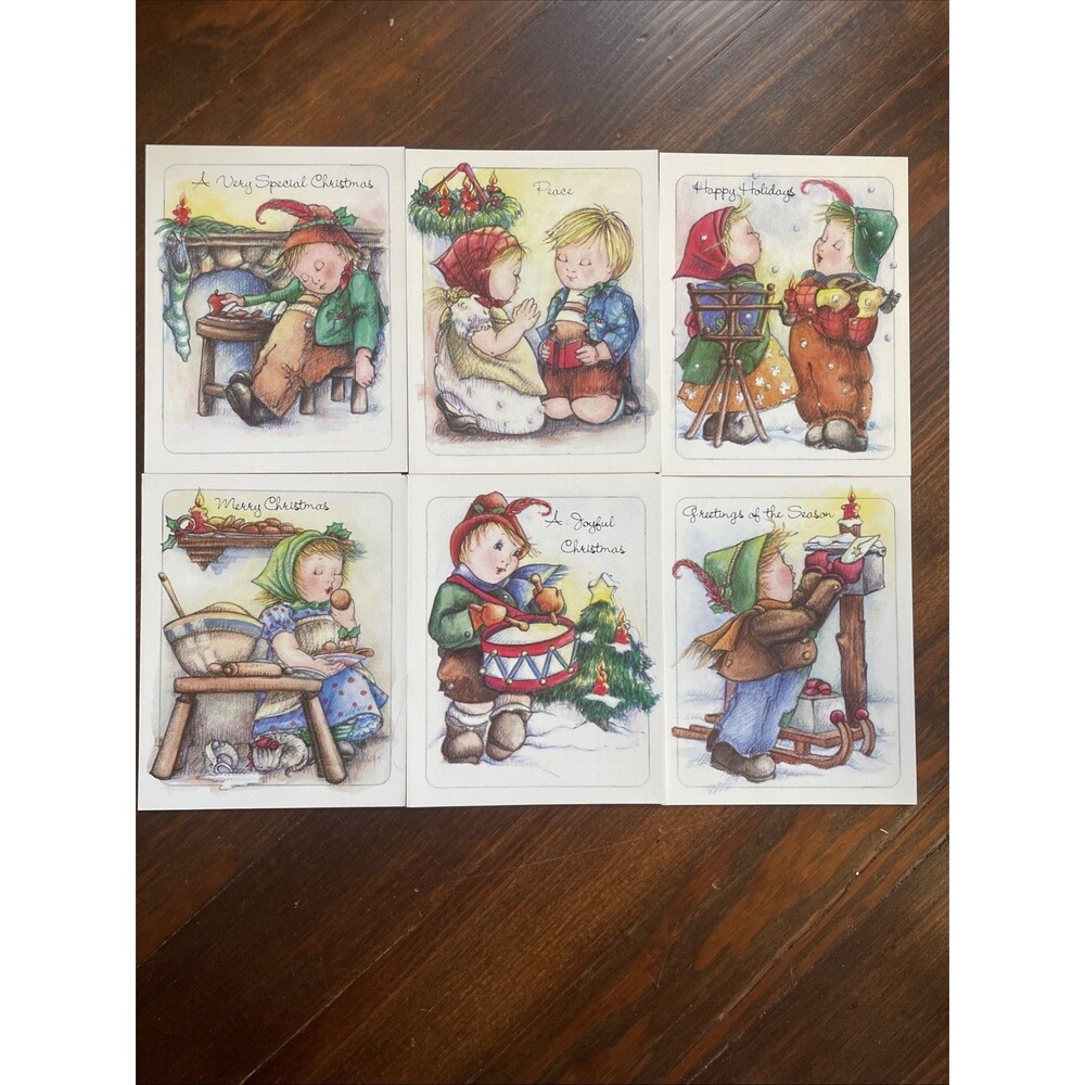 6 Vintage Little Helpers Christmas Greeting Cards Envelopes Bible Verses USA